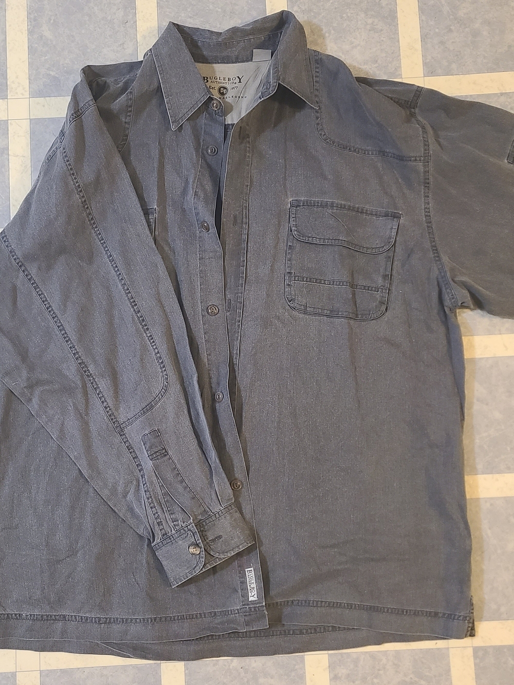 Vintage Bugle Boy Men's Button-Down Shirt in Gray